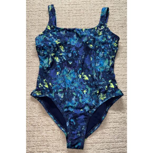 Nike One Piece Swimsuit Women’s Large Blue Green Abstract Print Athletic NWOT - Picture 1 of 8